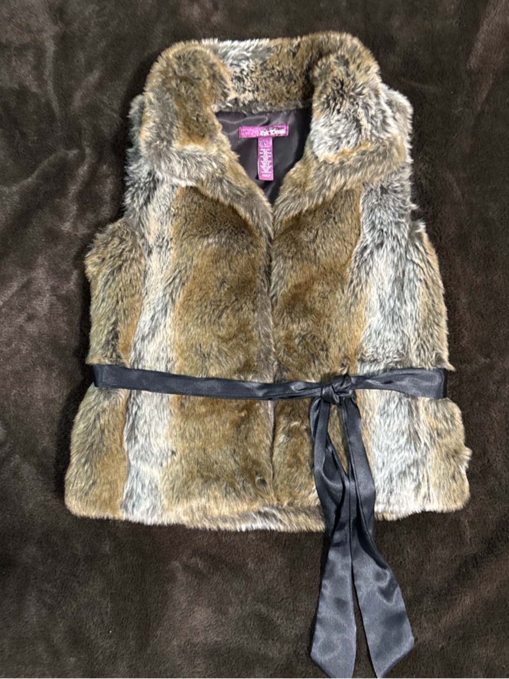 Epic Threads Faux Fur Brown & Gray Belted Vest